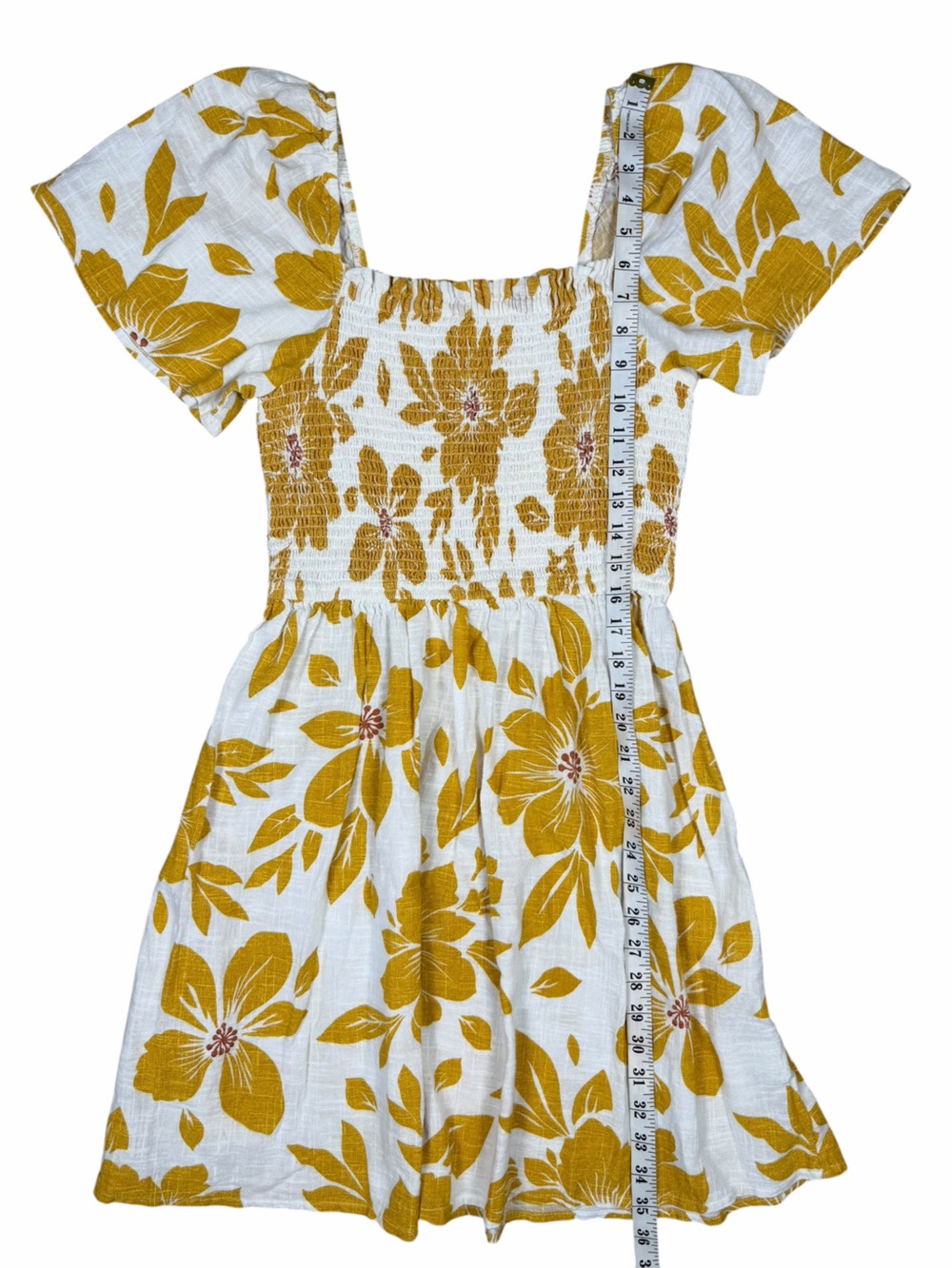 Rip Curl Mustard Floral Smocked Mini Dress | Size M - Picture 6 of 6